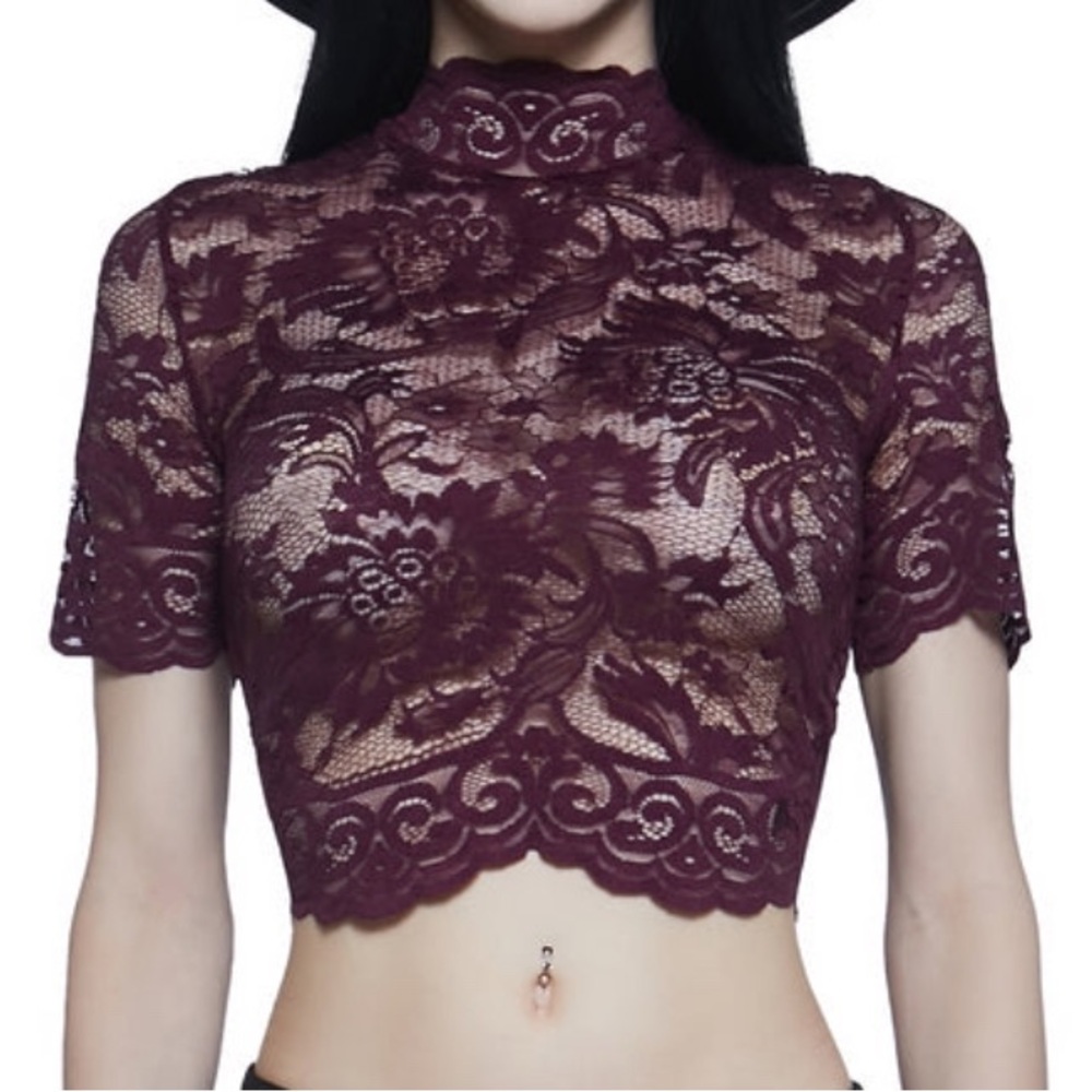 Lace Burgundy Crop Top tie up back